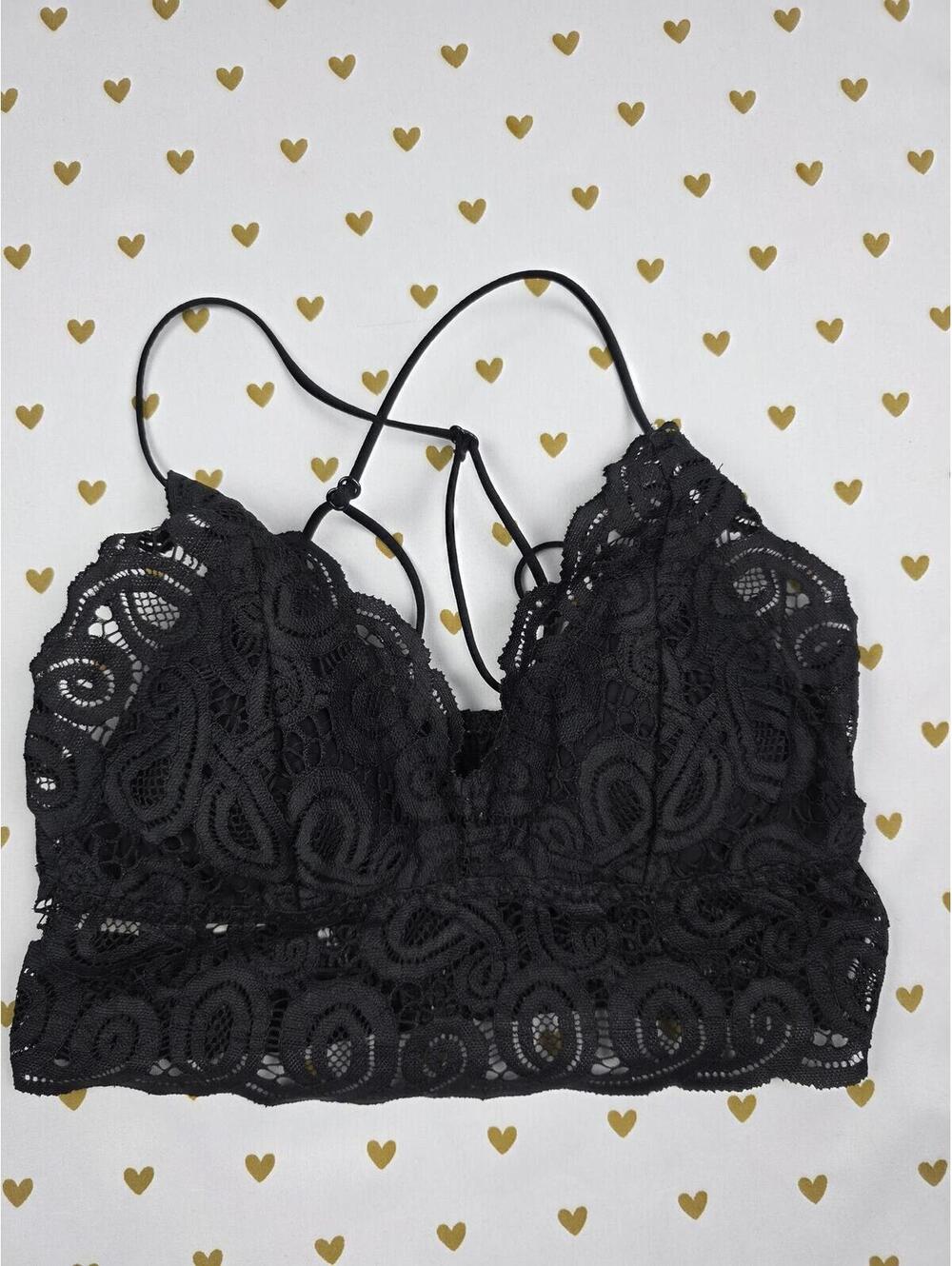 Victorias Secret Pink Black Lace Strappy SMALL Bralette Bra Top Tank
